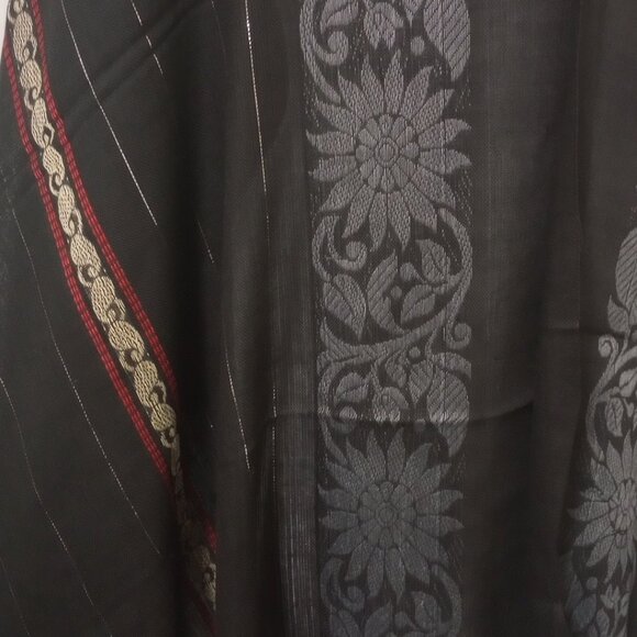 Black Stole Scarf Grey Red Floral Paisley Embroidery - Picture 4 of 6